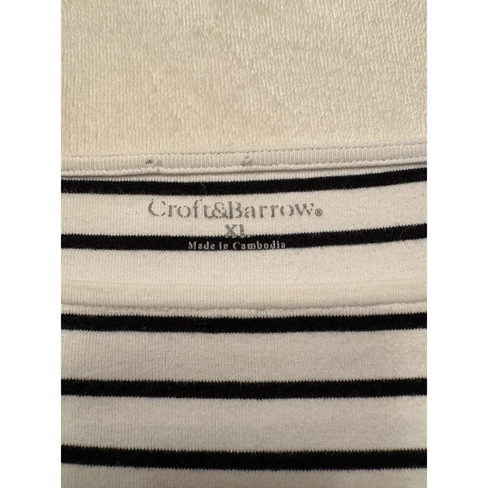 Croft & Barrow 100% Cotton Women’s Crew Neck Striped Top Size XL Black/White